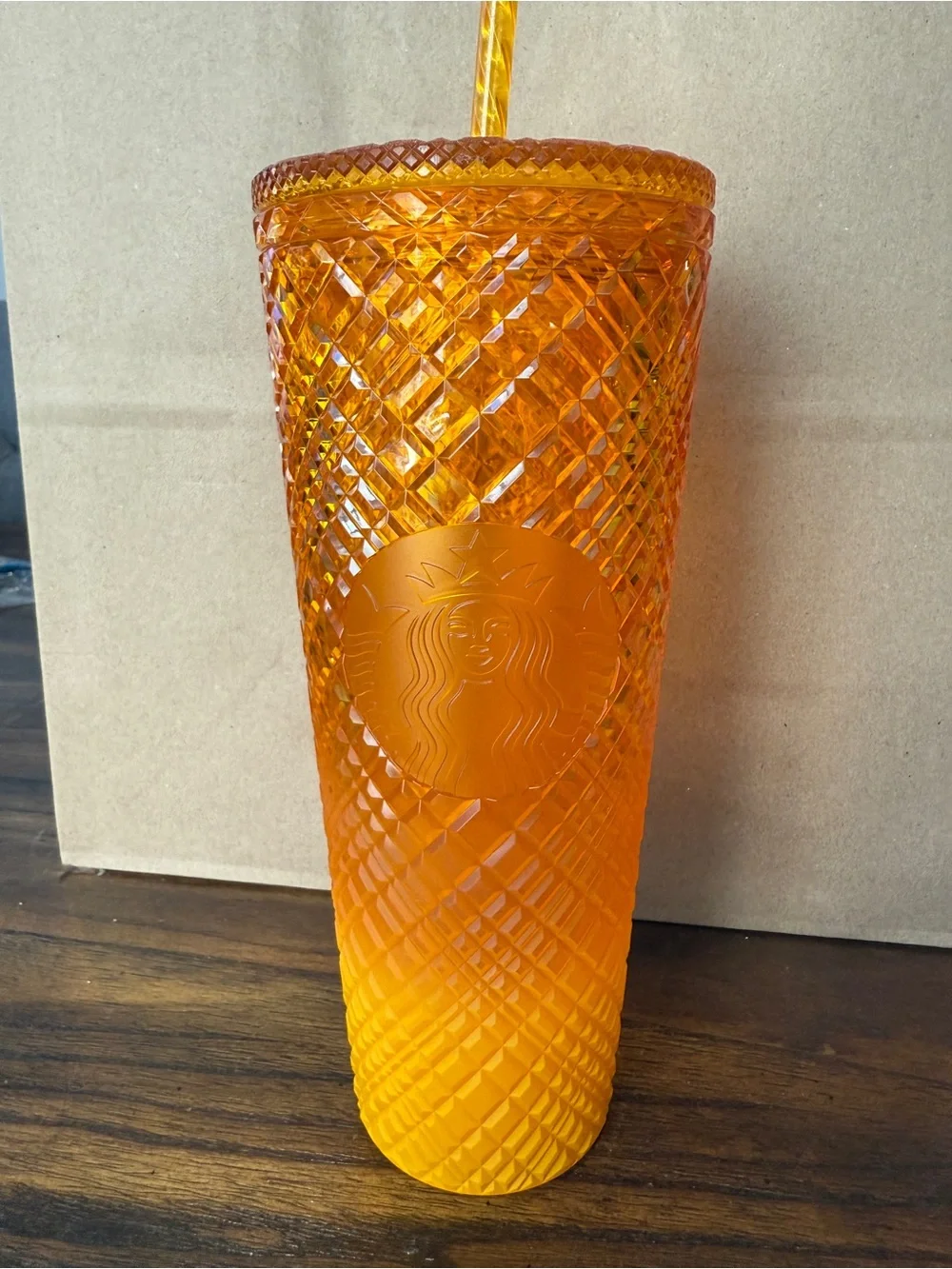 Starbucks Orange Faceted Reusable Tumbler with Straw